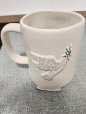 Rae Dunn White Mug with Dove and Green Olive Branch